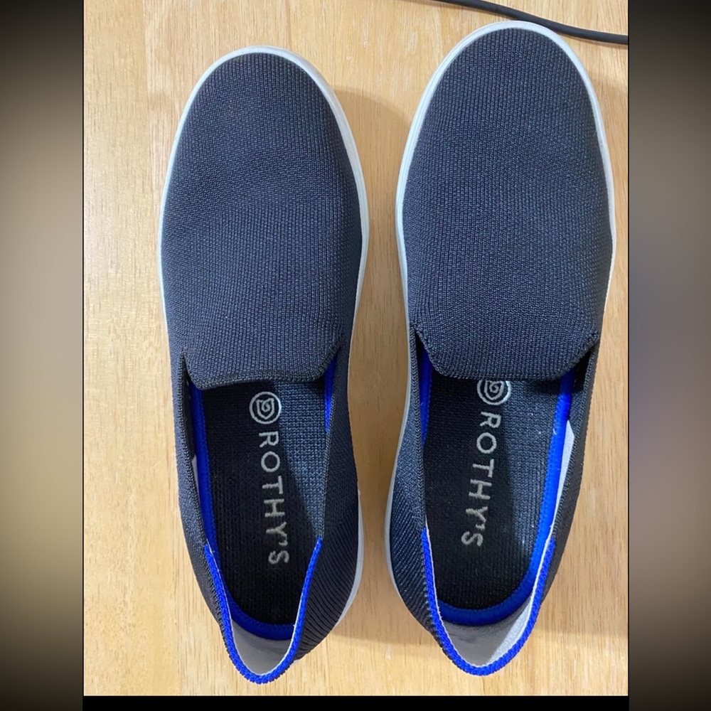 Rothy's Black and Blue Slip-On Loafers with Elastic Panels